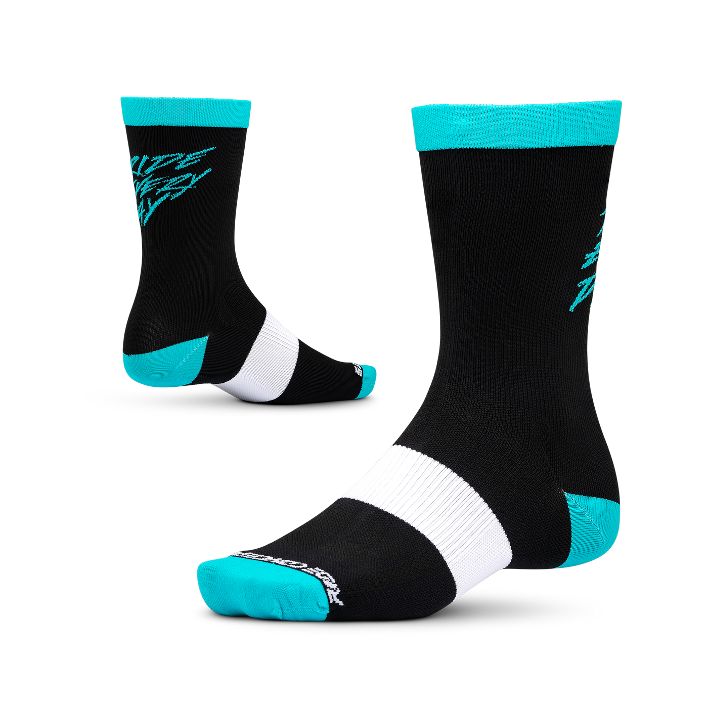 Ride Concepts Ride Every Day MTB Sock - Synthetic 8" Youth - Black and Aqua