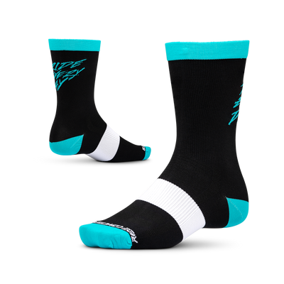 Ride Concepts Ride Every Day MTB Sock - Synthetic 8" Youth - Black and Aqua