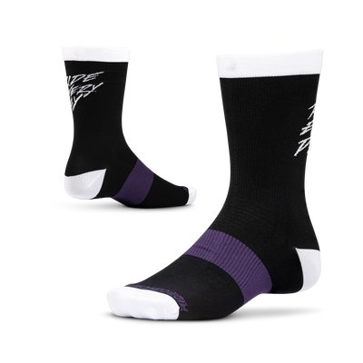 Ride Concepts Ride Every Day MTB Sock - Synthetic 8" Youth - Black and White